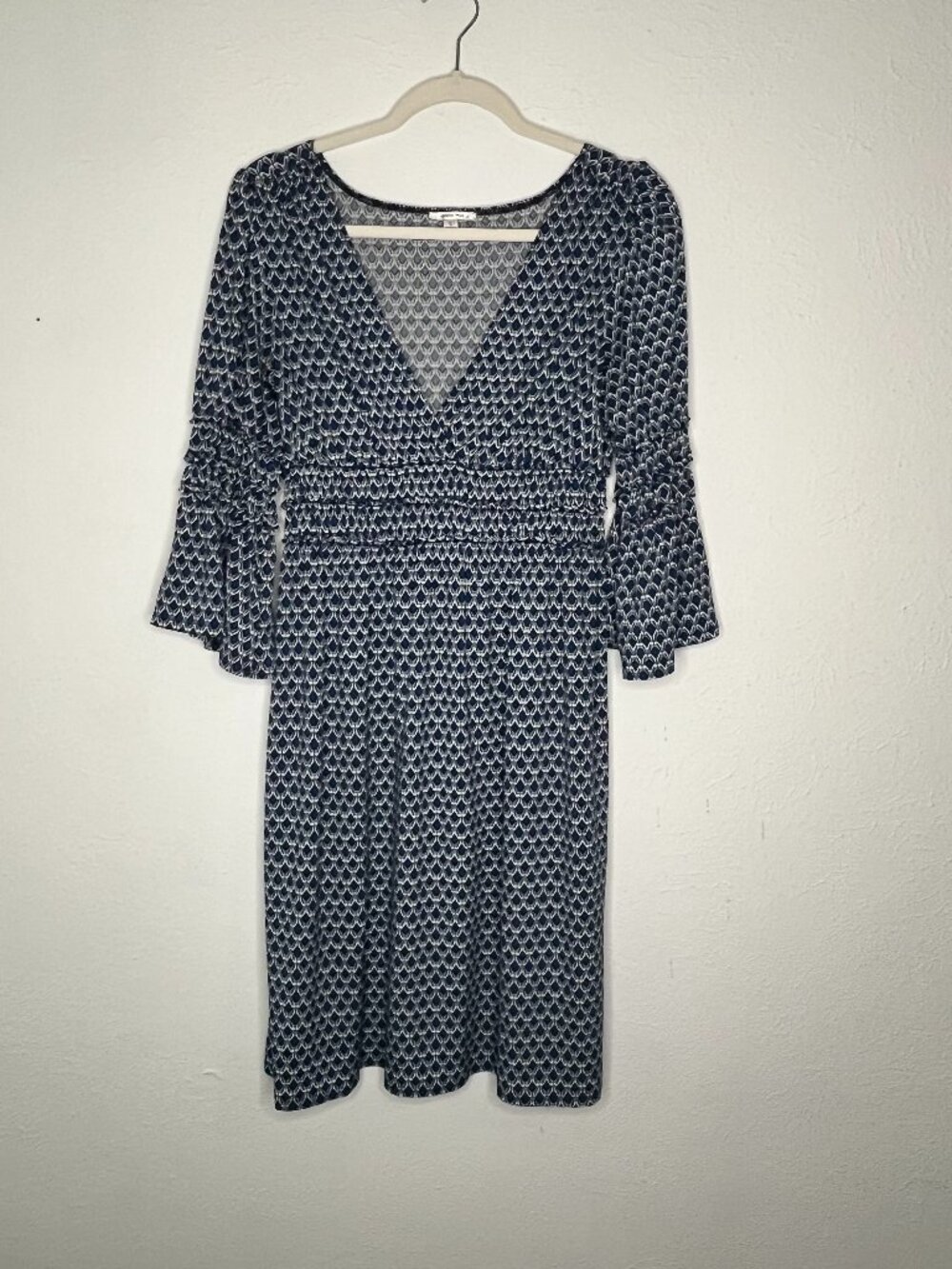 Women's Sophie Max Blue Geometric Pattern V-Neck Dress Size Large